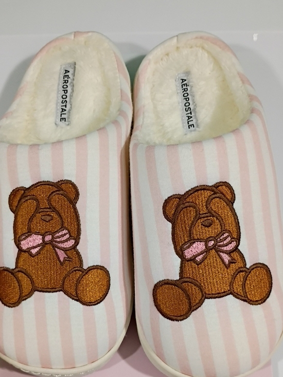 Aeropostale Shoes - Aeropostale Pink & White Striped Teddy Bear Slippers - SIZE Small 5-6 NWT